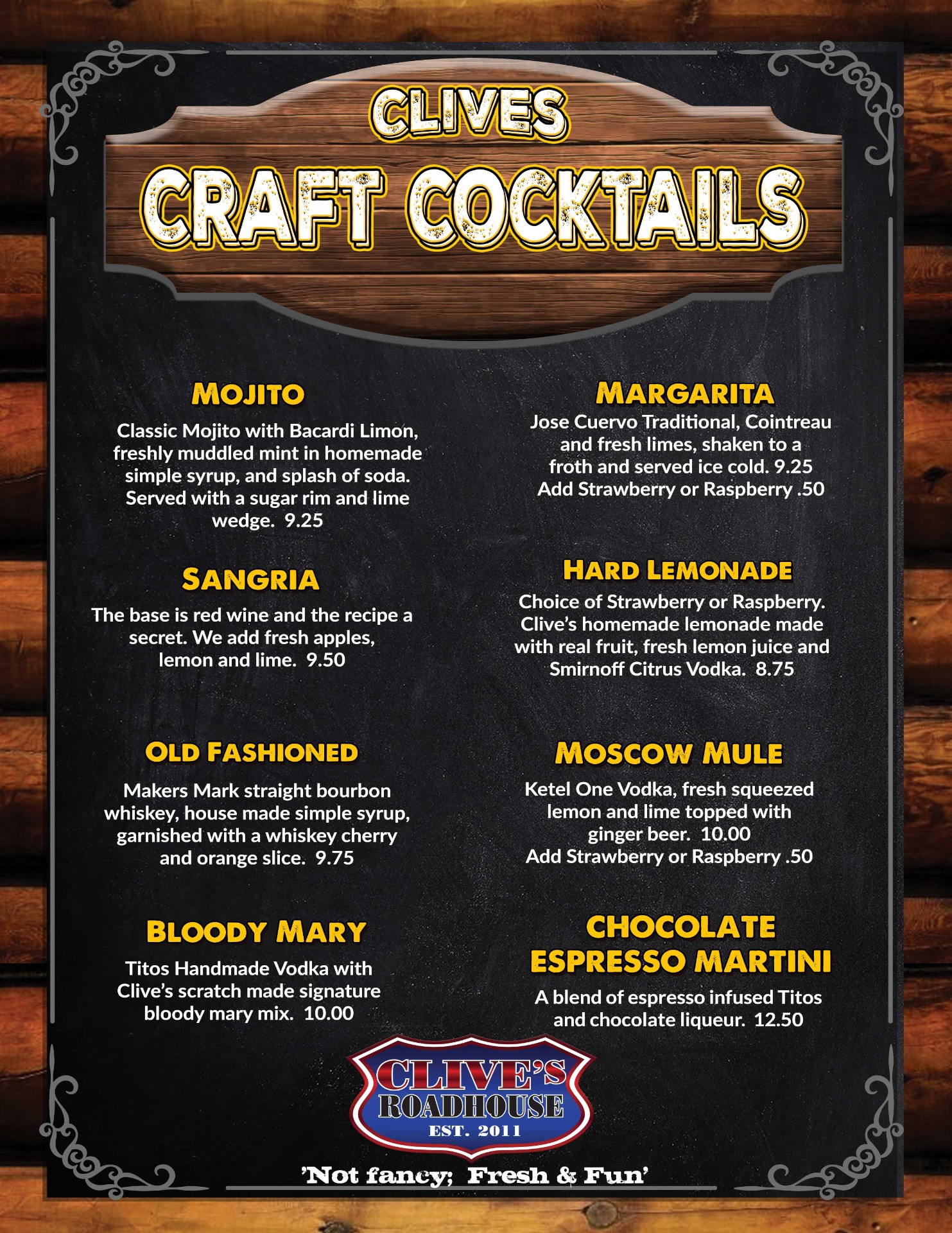 Clive's Craft Cocktails Summer Menu 2026