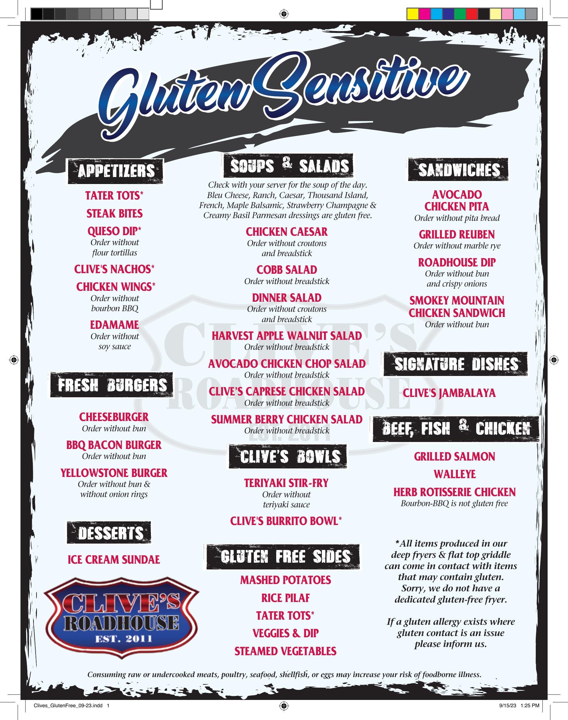 Gluten Free Menu