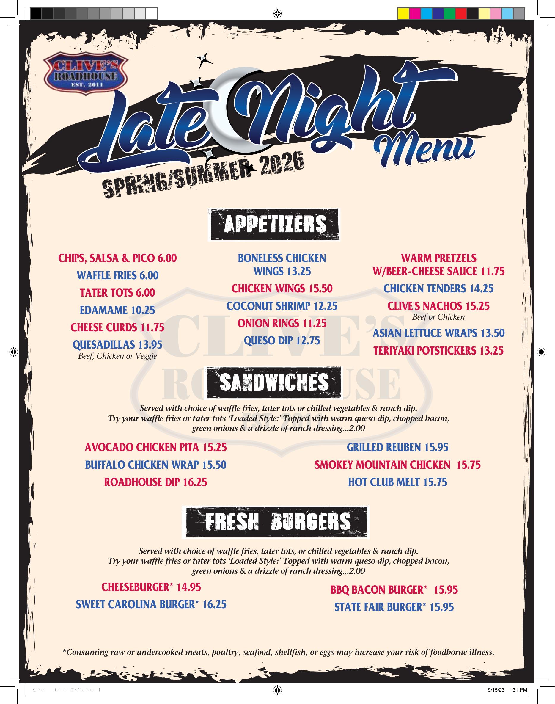 Late Nite Menu